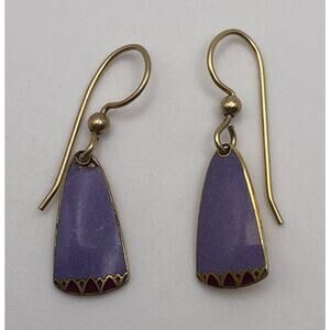 Signed Shye Gold Tone Purple Triangle Drop Earrings Dainty Casual